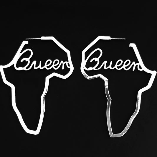 Queen Africa Map Earrings - SILVER