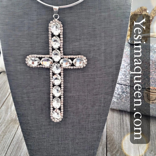 Elegant Silver Cross Necklace Set