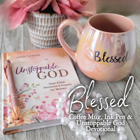 Blessed Ink Pen, Coffee Mug, and Unstoppable God Devotional