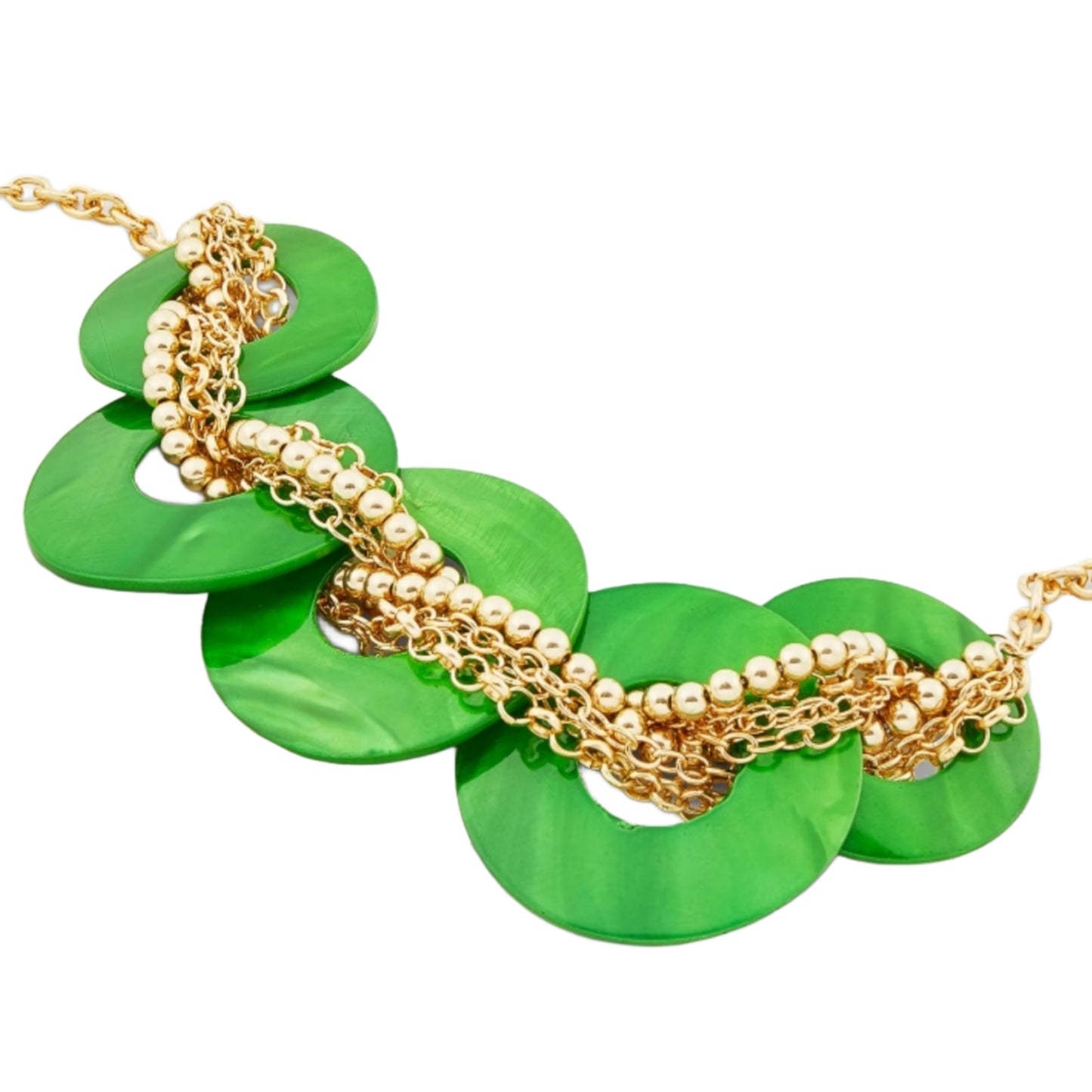 Beaded Disc Chain Necklace - Green