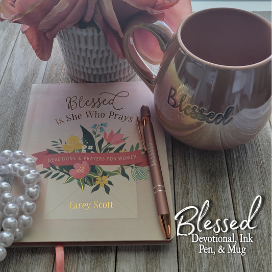 Blessed is She Who Prays Devotional, Ink Pen, and Coffee Mug