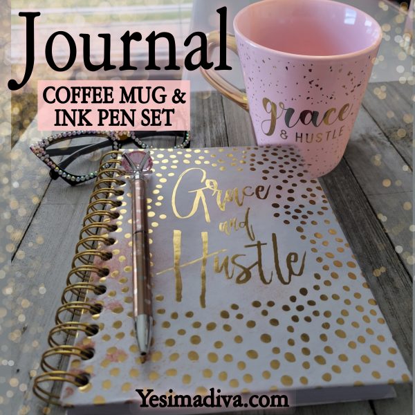 Grace and Hustle Journal, Coffee Mug and Ink Pen