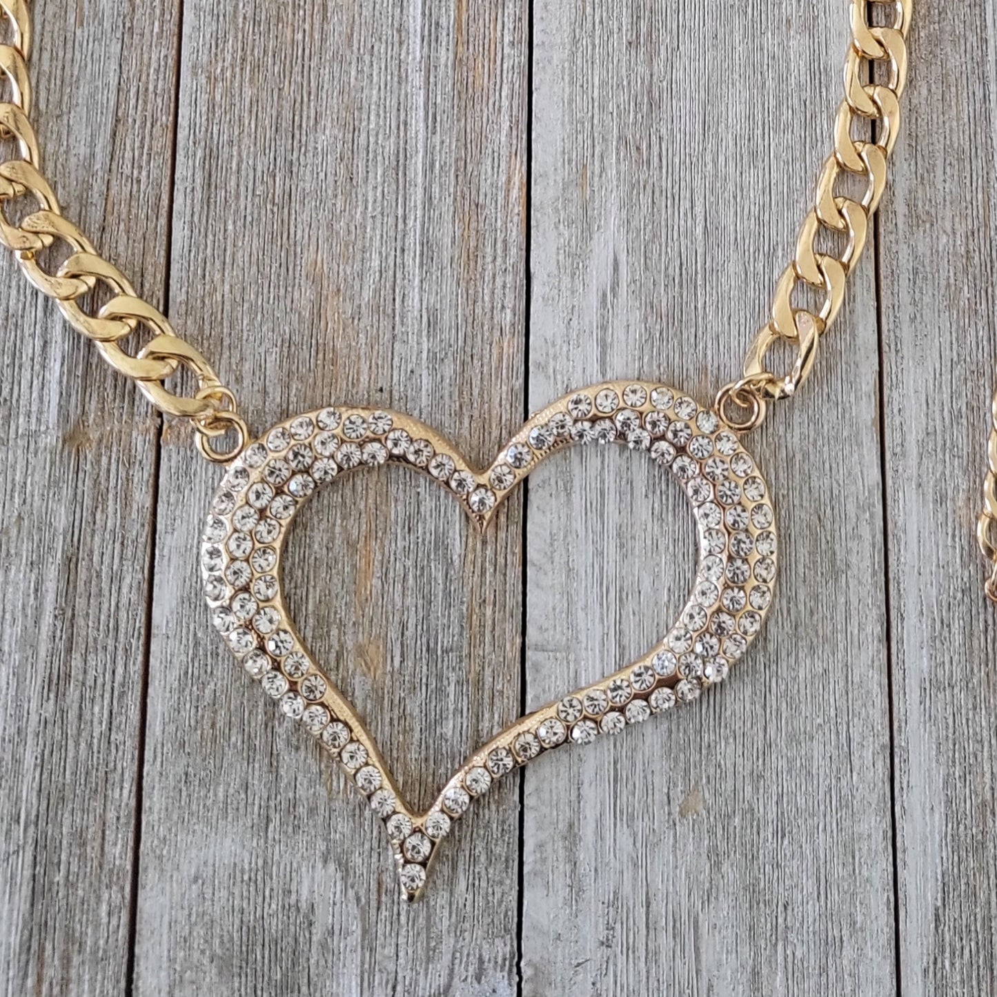 Glam Gold Heart Necklace, Bracelet & Hoop Earrings Set
