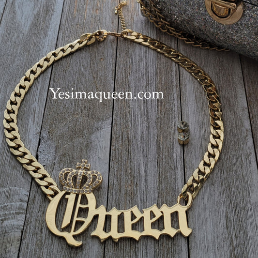 Queen Crown Bling Necklace- Gold