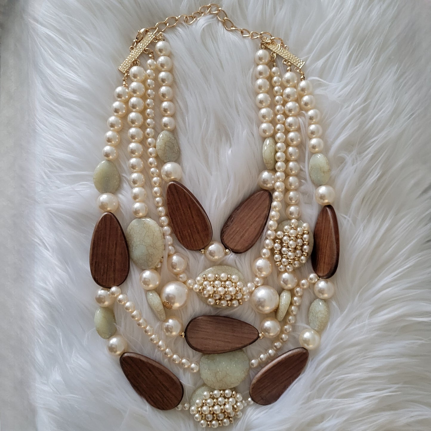 Pearl and Wood Statement Necklace