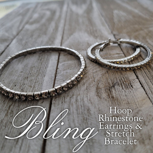 Bling Hoop Rhinestone Earrings and Bracelet Set