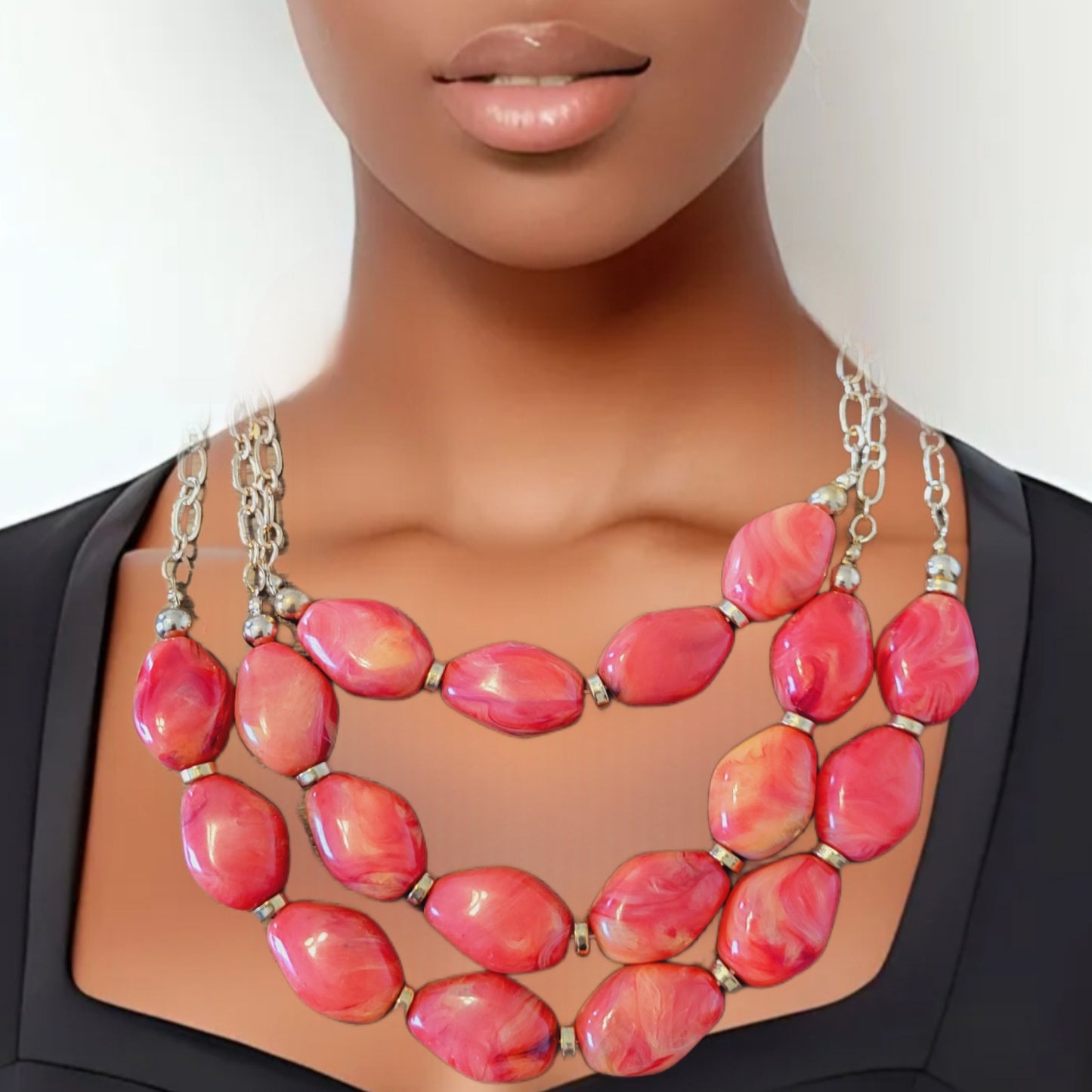 Orange 3-Layer Necklace Set