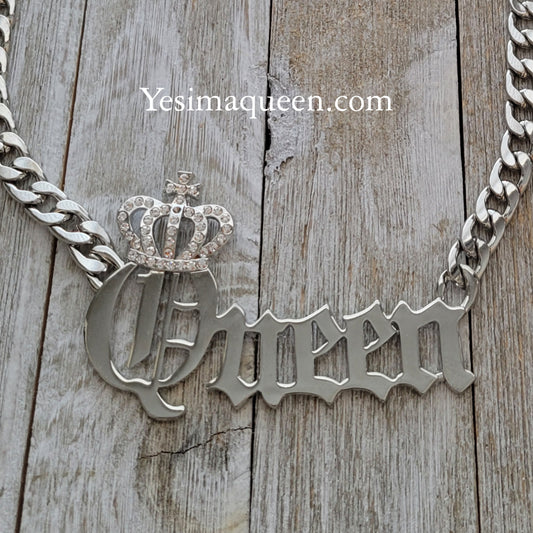 Queen Crown Bling Necklace- Silver