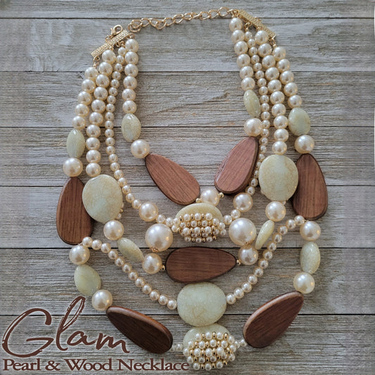 Pearl and Wood Statement Necklace