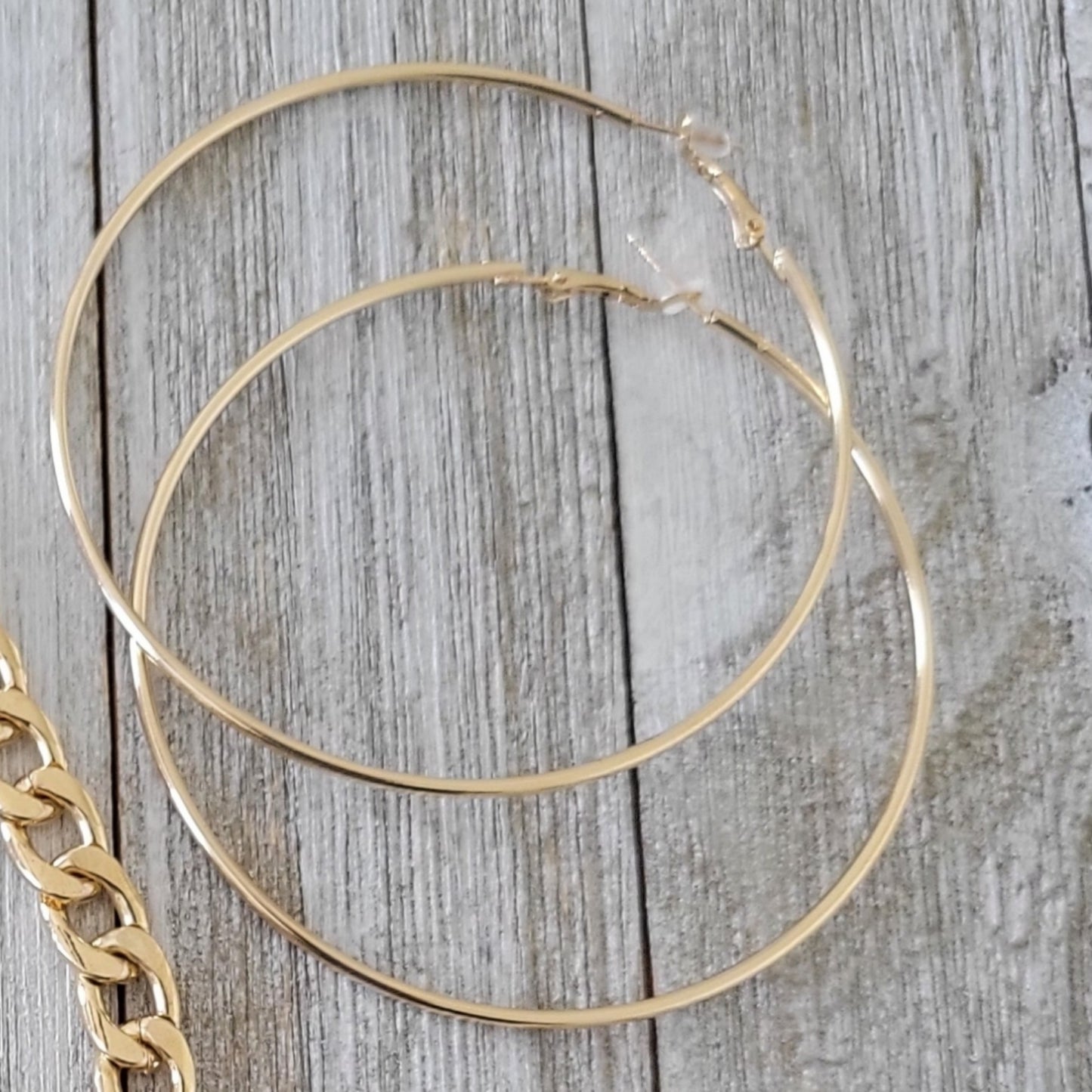Glam Gold Heart Necklace, Bracelet & Hoop Earrings Set