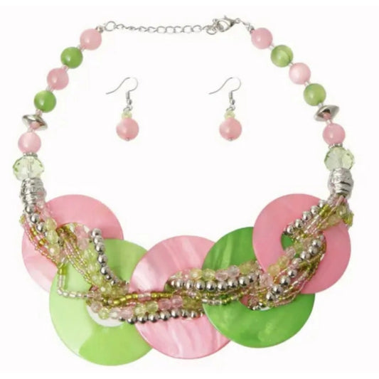 Pretty Pink and Green Necklace Set