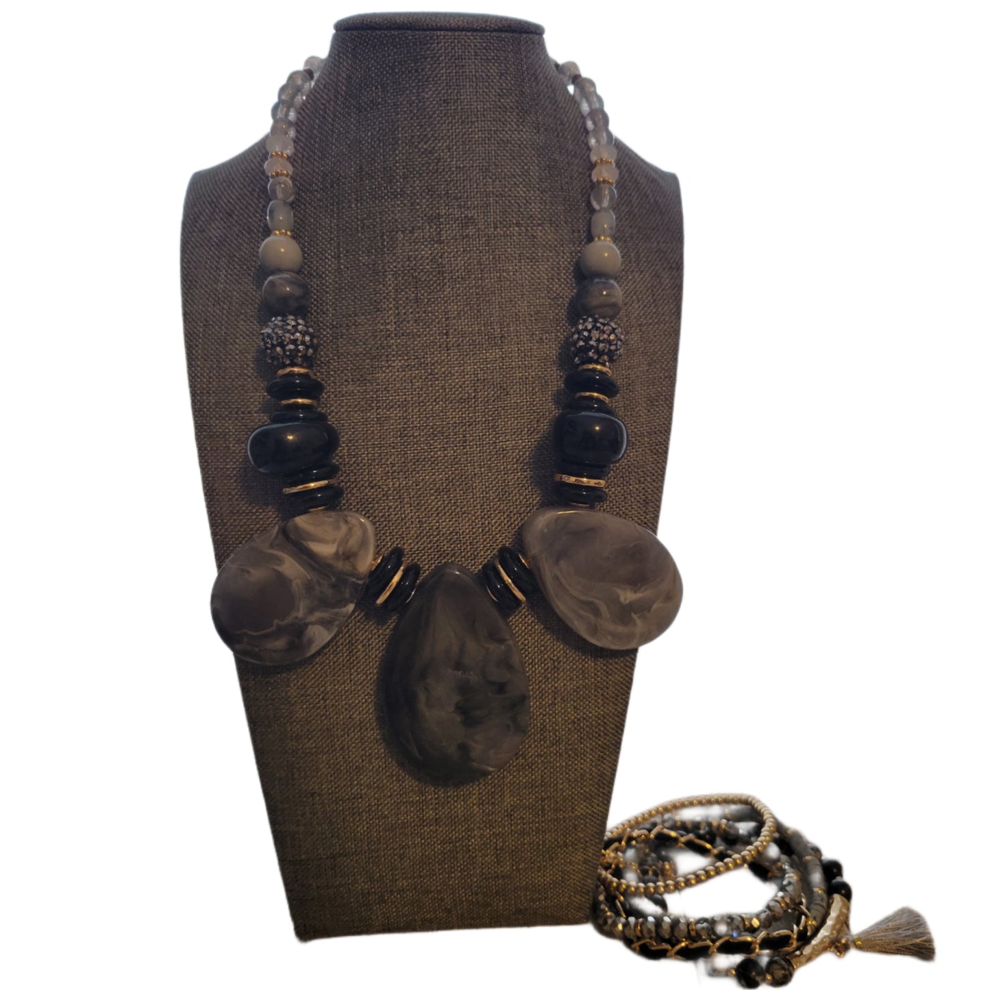 Gorgeous Grey, Black and Bling Necklace Set