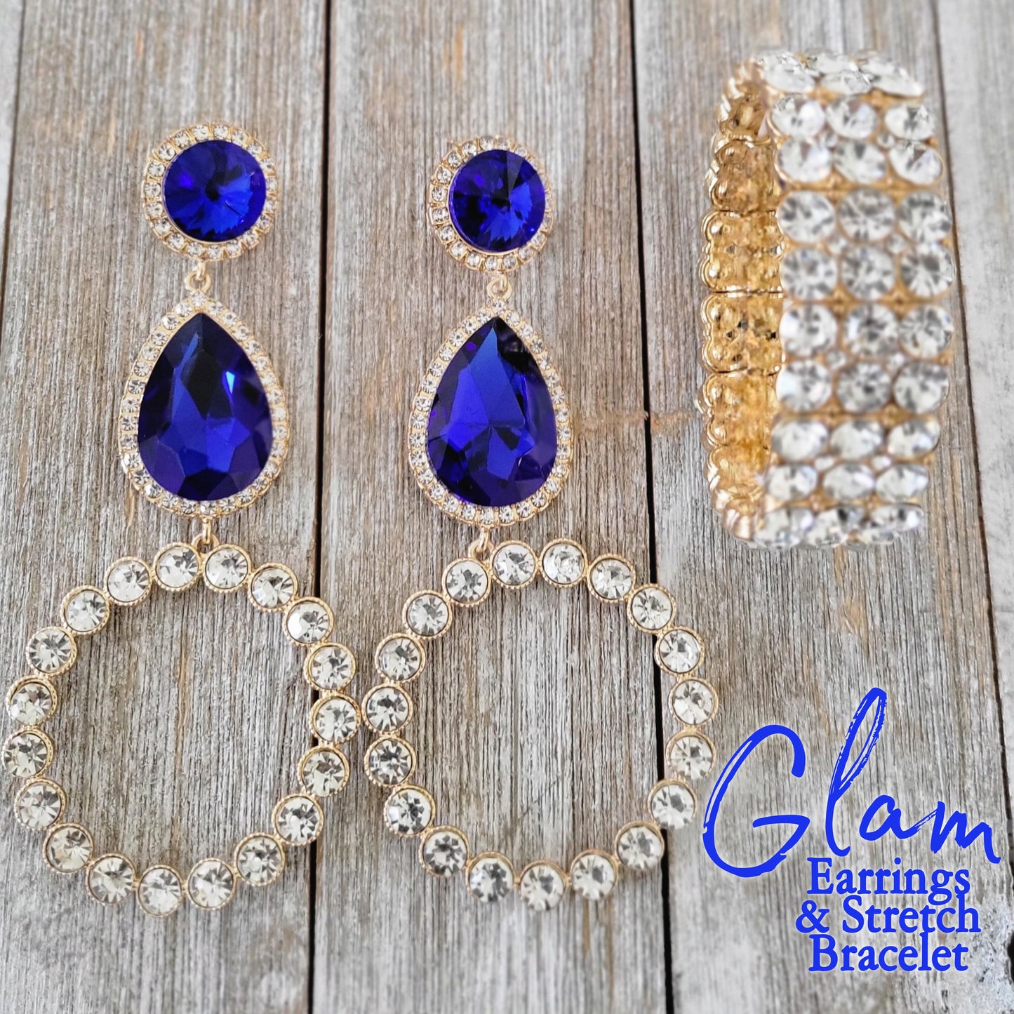 Glam Earrings and Stretch Bracelet Set