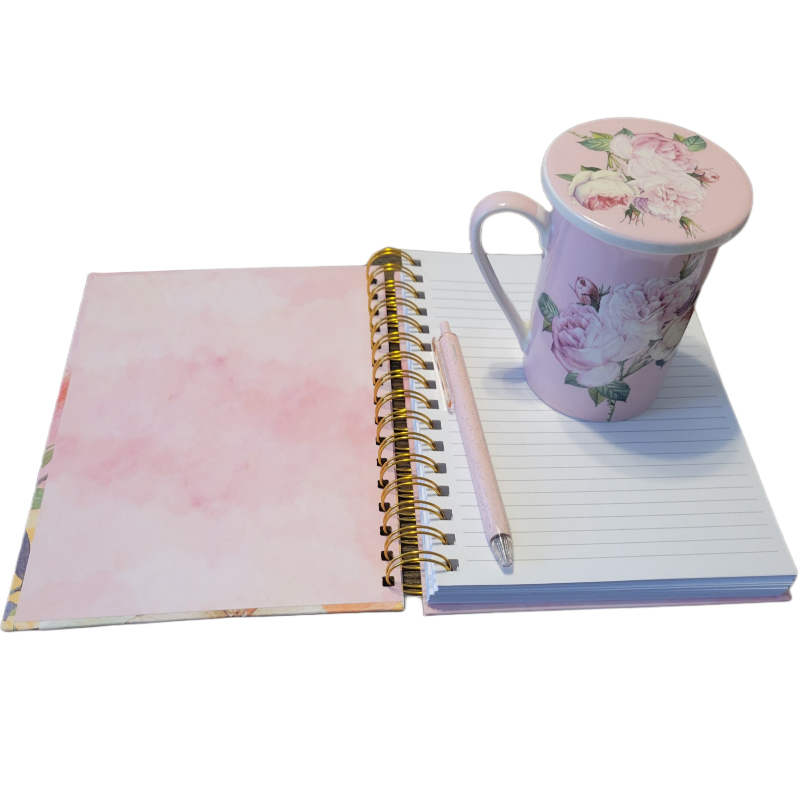 Live by Faith Journal, Floral Cup with Lid, and Ink Pen