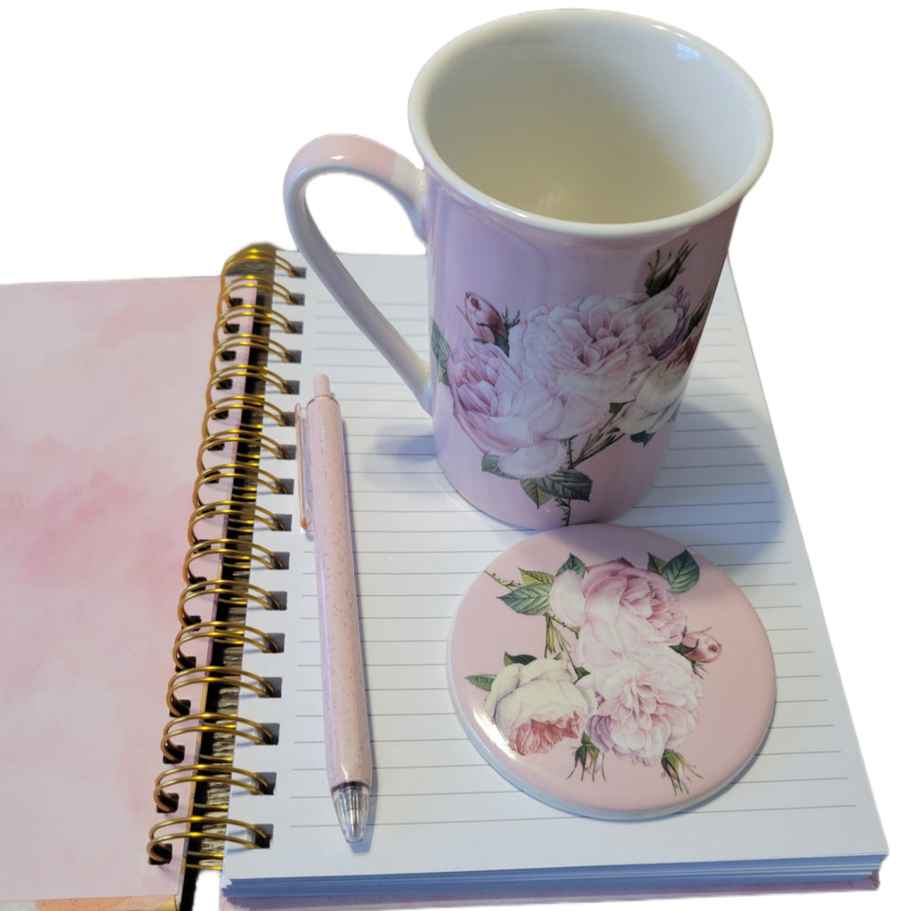 Live by Faith Journal, Floral Cup with Lid, and Ink Pen