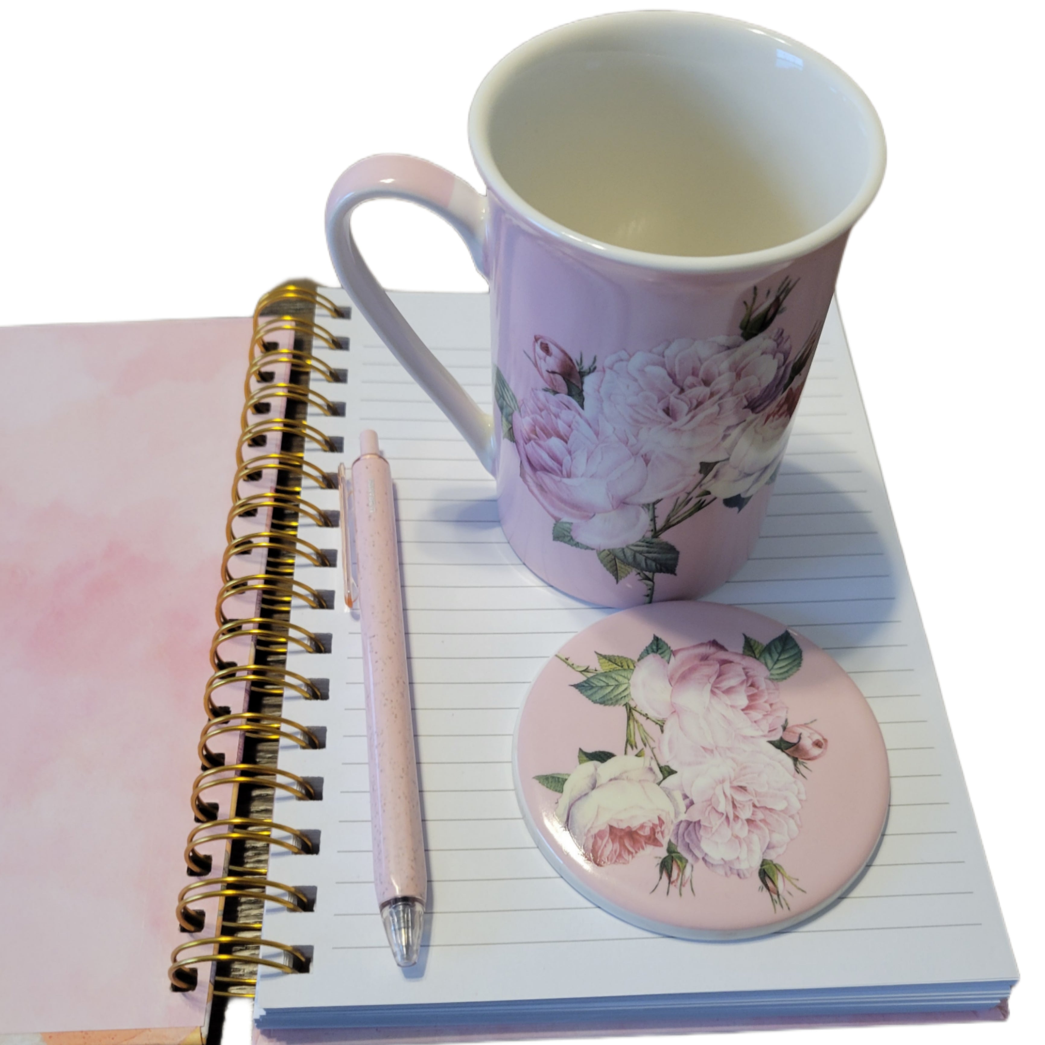 Live by Faith Journal, Floral Cup with Lid, and Ink Pen