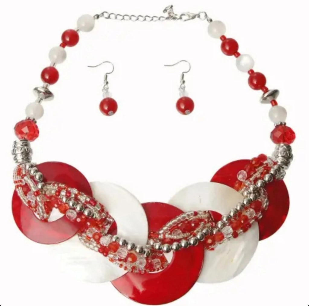 Red and White Necklace Set