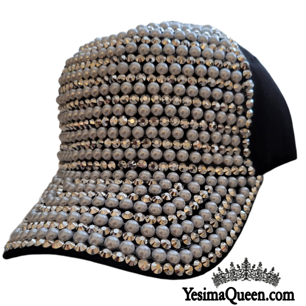Pearl and Rhinestone Glam Hat -- BLACK