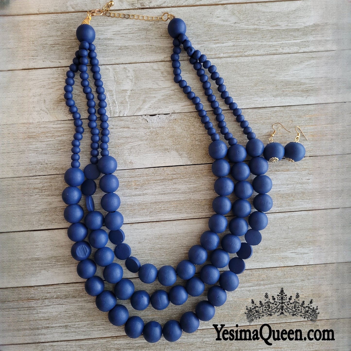 Bold Blue Statement Necklace Set- Gold