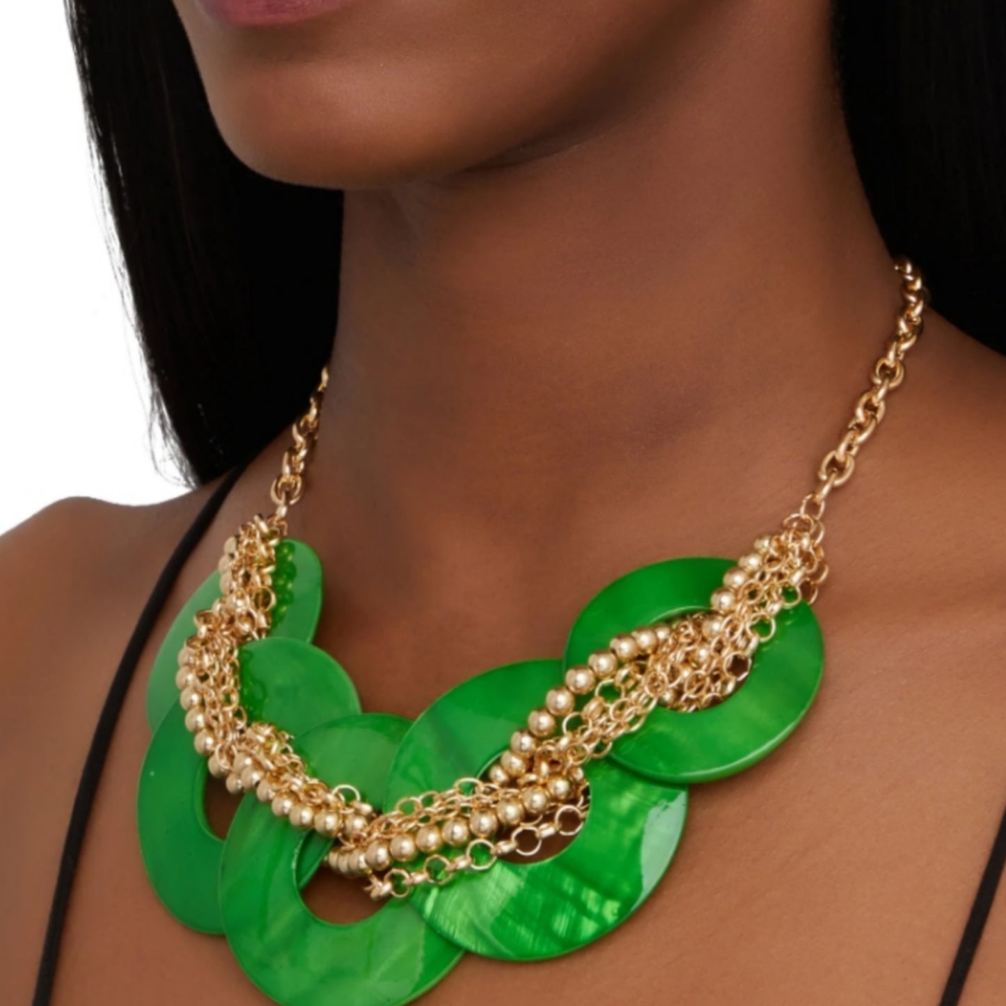 Beaded Disc Chain Necklace - Green