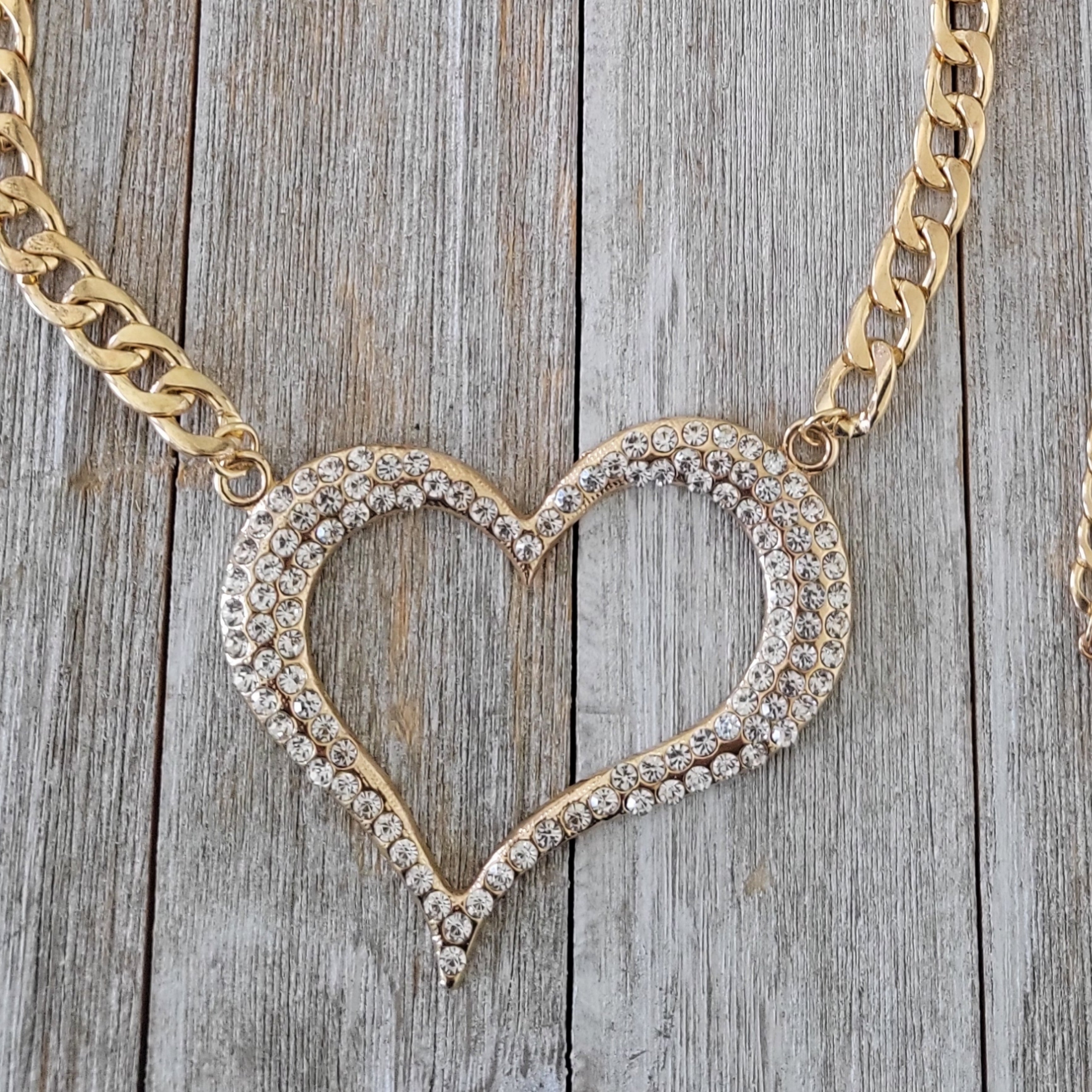 Glam Gold Heart Necklace, Bracelet & Hoop Earrings Set