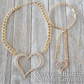 Glam Gold Heart Necklace, Bracelet & Hoop Earrings Set
