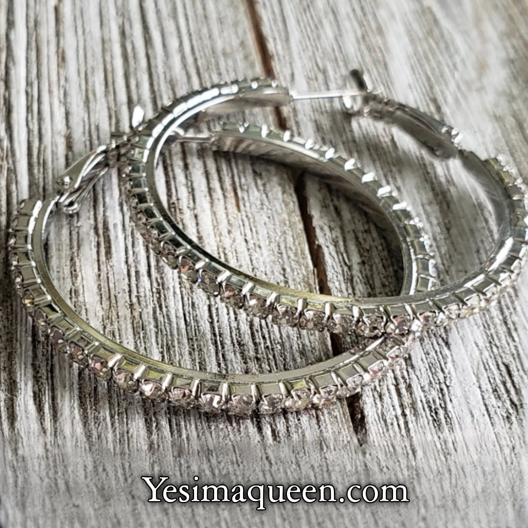 Bling Hoop Rhinestone Earrings and Bracelet Set