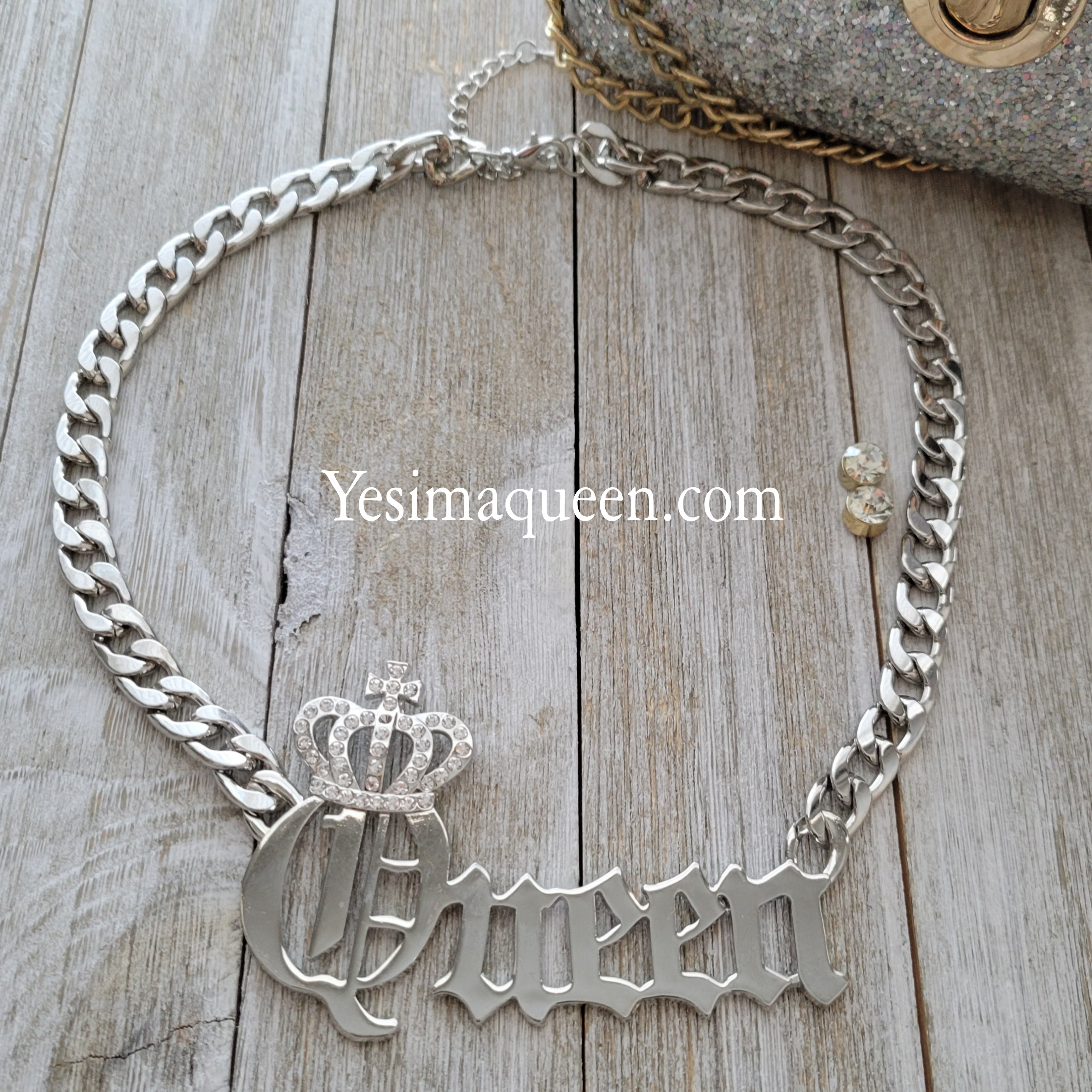 Queen Crown Bling Necklace- Silver