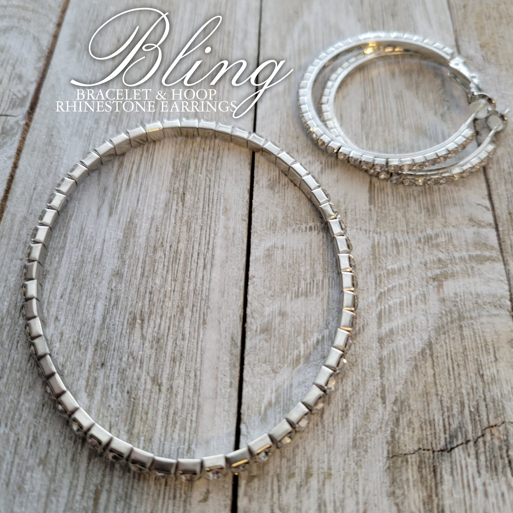 Bling Hoop Rhinestone Earrings and Bracelet Set