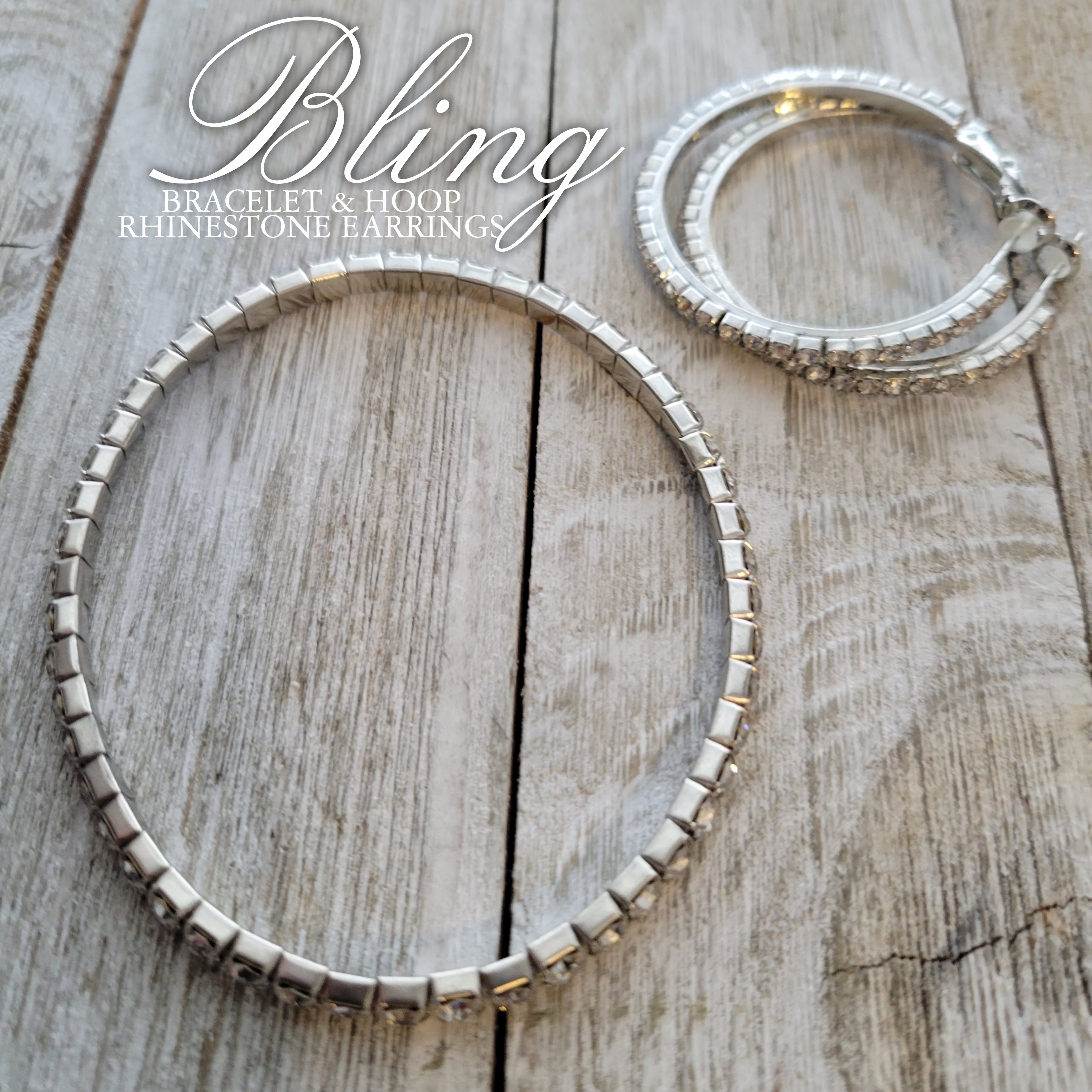 Bling Hoop Rhinestone Earrings and Bracelet Set