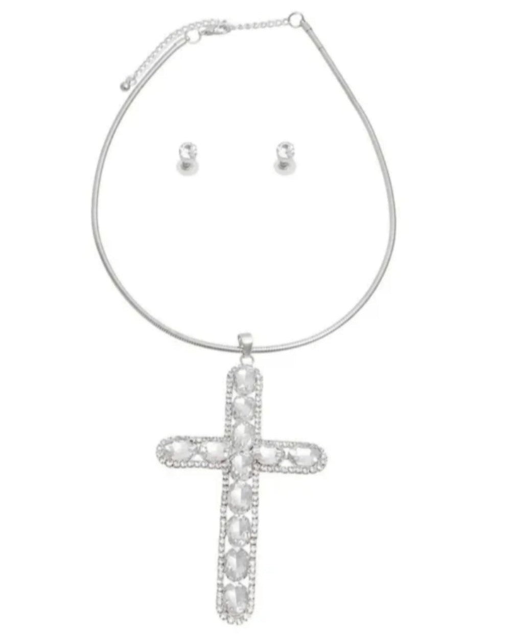 Elegant Silver Cross Necklace Set