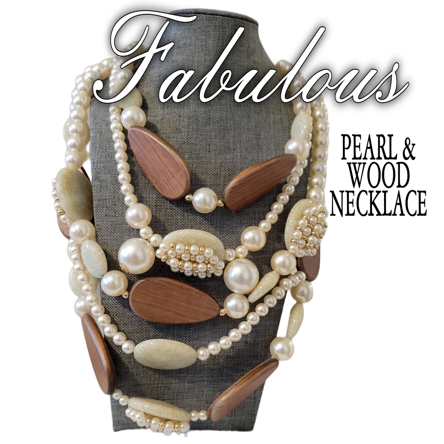 Pearl and Wood Statement Necklace