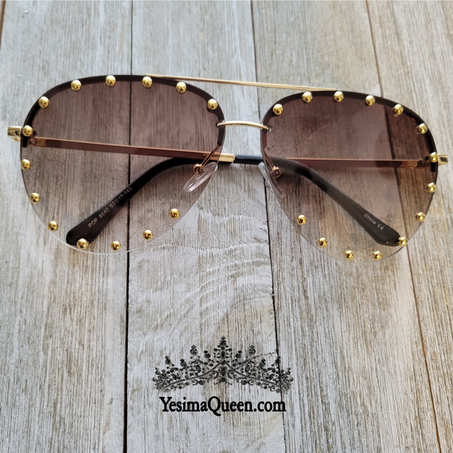 Brown Bling Aviator Sunglasses