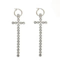Rhinestone Cross Baby Hoop Earrings - SILVER