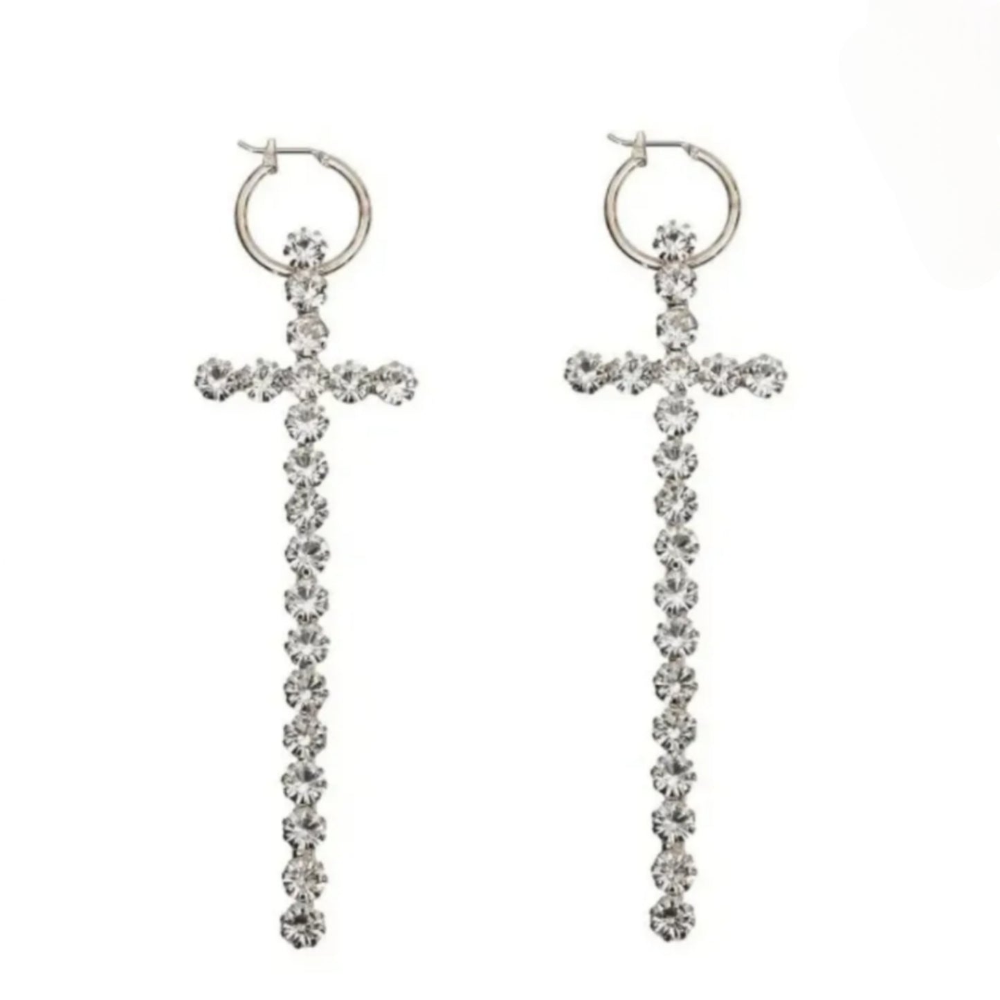 Rhinestone Cross Baby Hoop Earrings - SILVER